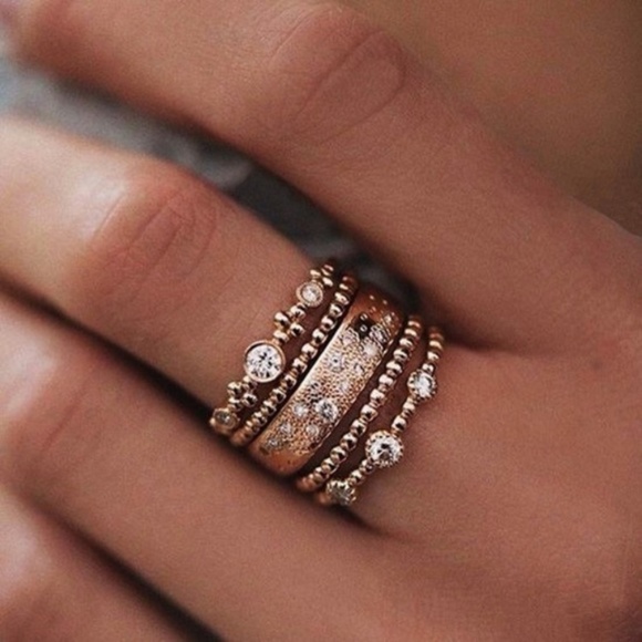 Rose GOLD Stacking Crystal Ring Boho Set - Picture 2 of 8